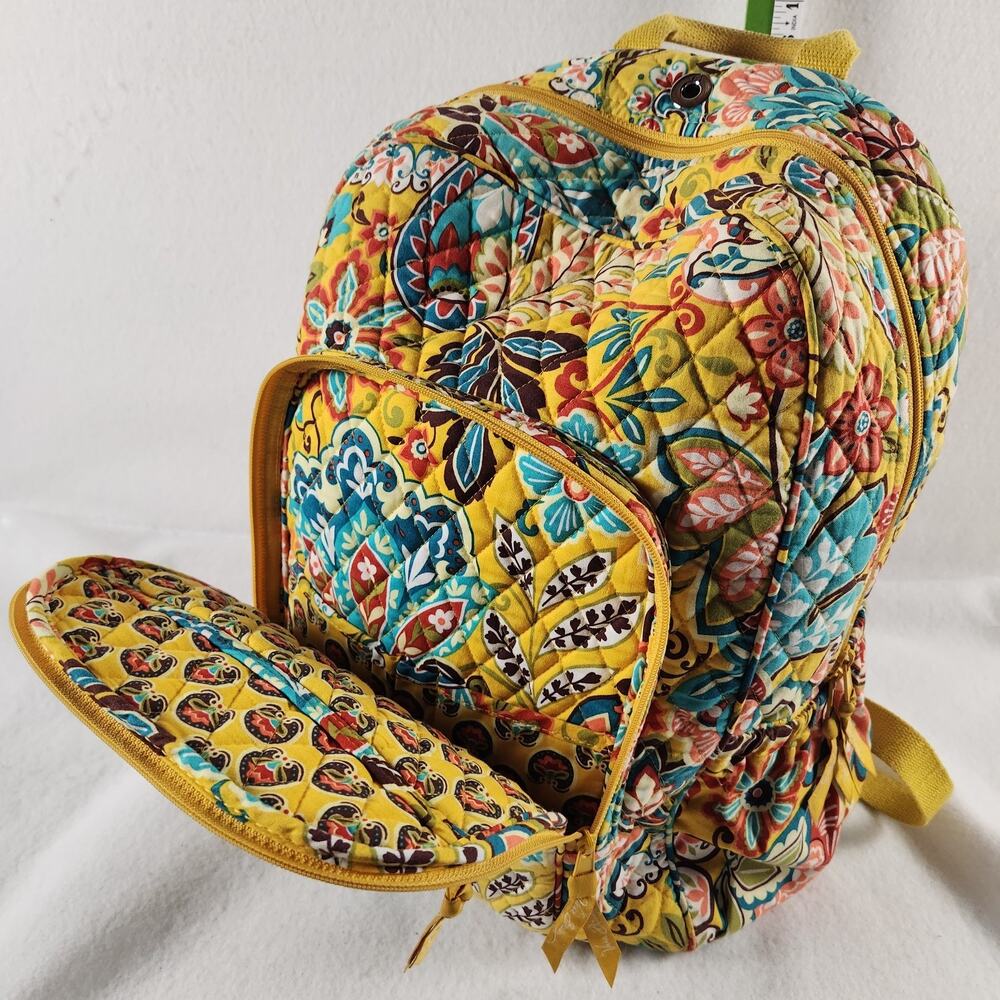 Vera Bradley Large Quilted Backpack Floral Cotton Lightweight Earbud Port - Picture 6 of 9